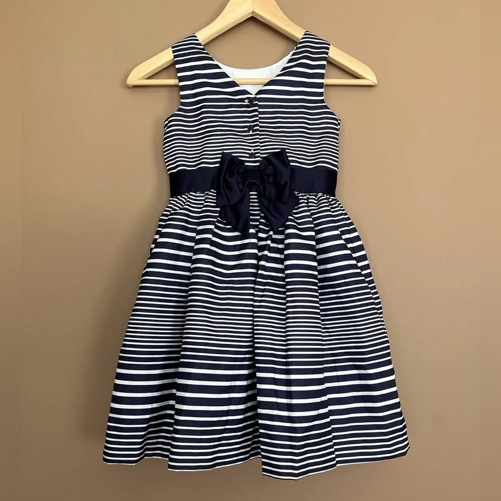 {Gymboree} Sleeveless Striped Fit & Flare Dress in Navy & White - Girls 6